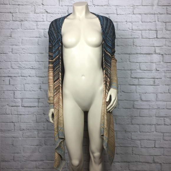 NIC+ZOE Harvest Open Front Drape Cardigan striped Med Gold Blue - Picture 4 of 6